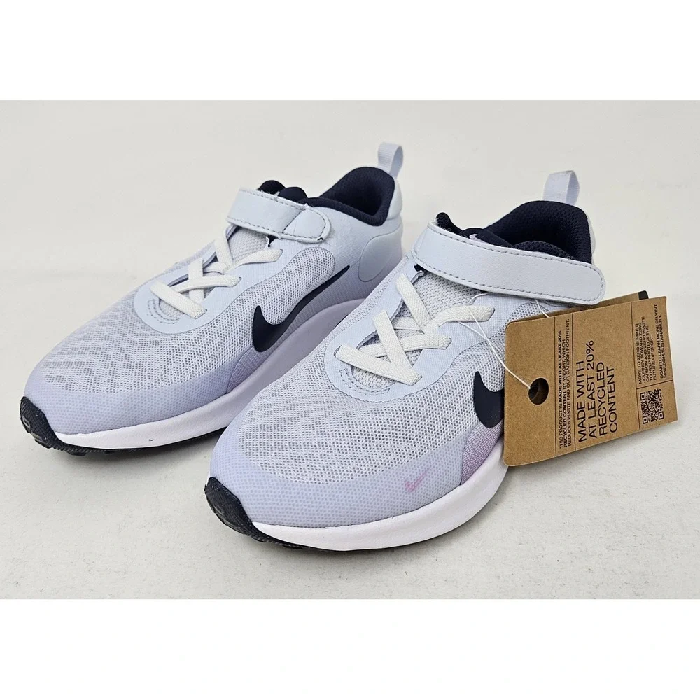 Nike Revolution 7 PSV Kids Running Shoes Size 12.5c Gray/Navy Blue/Lilac NEW!
